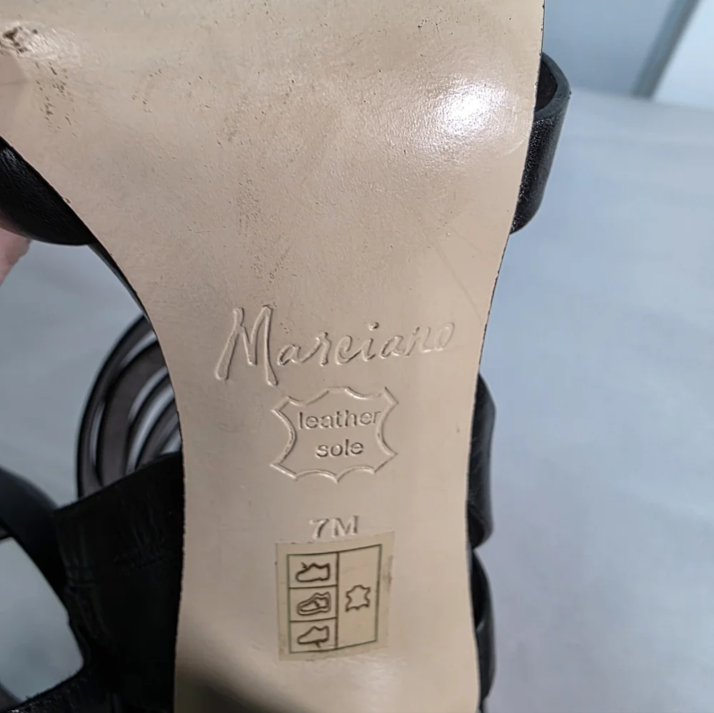 Marciano Black Leather Strappy Gladiator Stiletto Heels Women's Size 7M